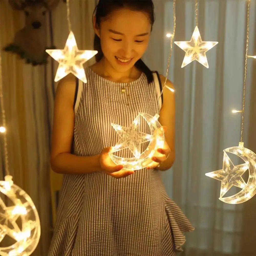 

EU Plug/Battery Moon Star LED Fairy String Light Garland Mubarak Ramadan Decor Child Room Outdoor Christmas Lighting Wedding
