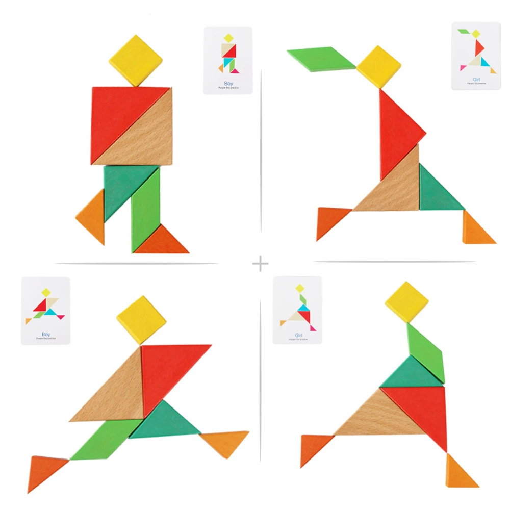 Детские Разноцветные деревянные Игрушки Tangram набор для раннего обучения детей