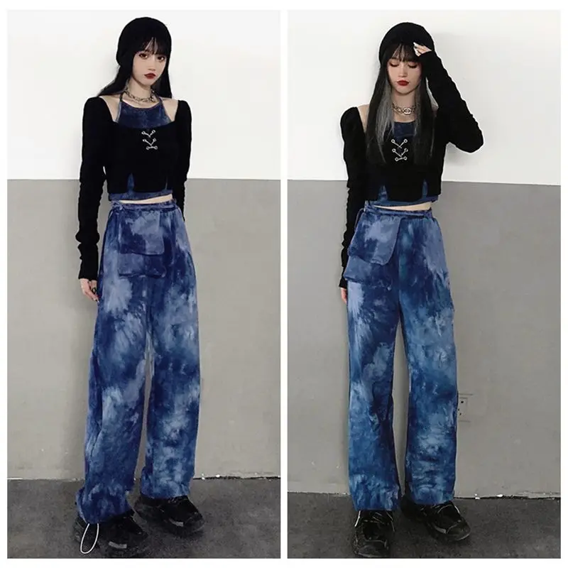 

Hipster Print Streetwear Spring Autumn Straight Long Pants Women's Clothing Pockets Capris Ulzzang Harajuku Fashion Brand