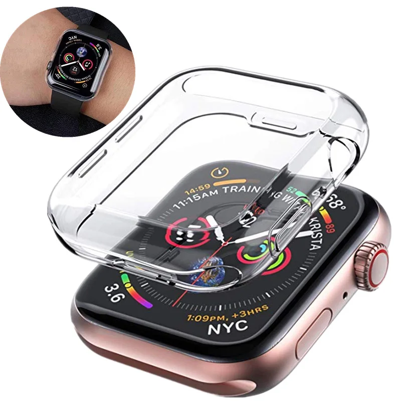 Мягкий силиконовый бампер для Apple Watch SE 6 5 4 40 44 мм модный прозрачный защитный чехол