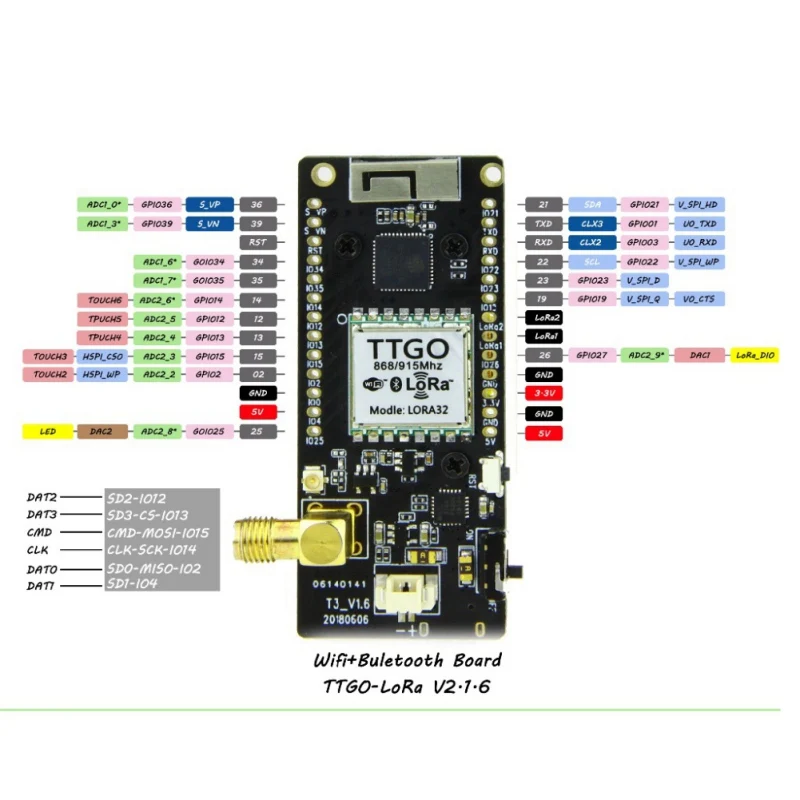 2020 TTGO ESP32-Paxcounter LoRa32 V2.1 433MHZ LoRa ESP-32 OLED 0 96 SD-карта в дюймах WIFI Bluetooth модуль |