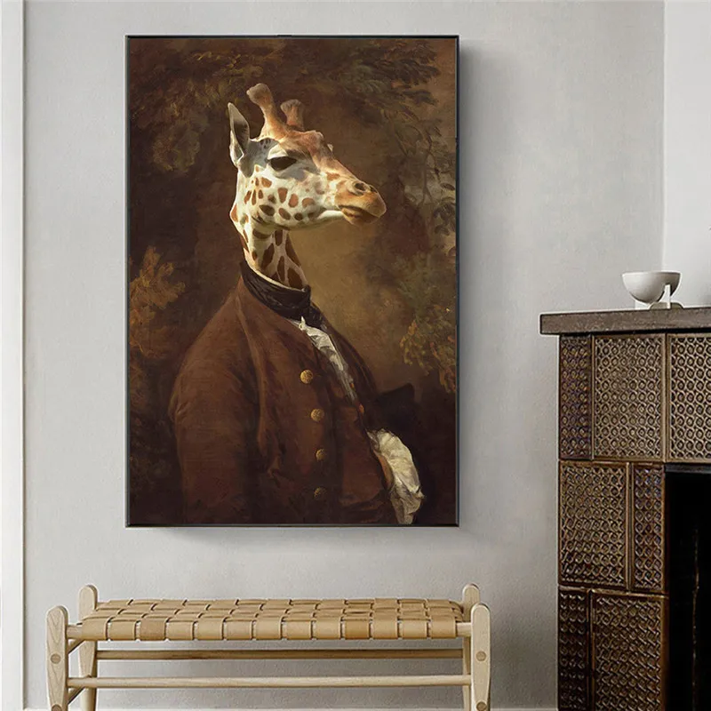 

Classical Mr. Giraffe In Dress Canvas Painting Posters and Prints Wall Art of Giraffe Pictures Cuadros for Living Room Decor