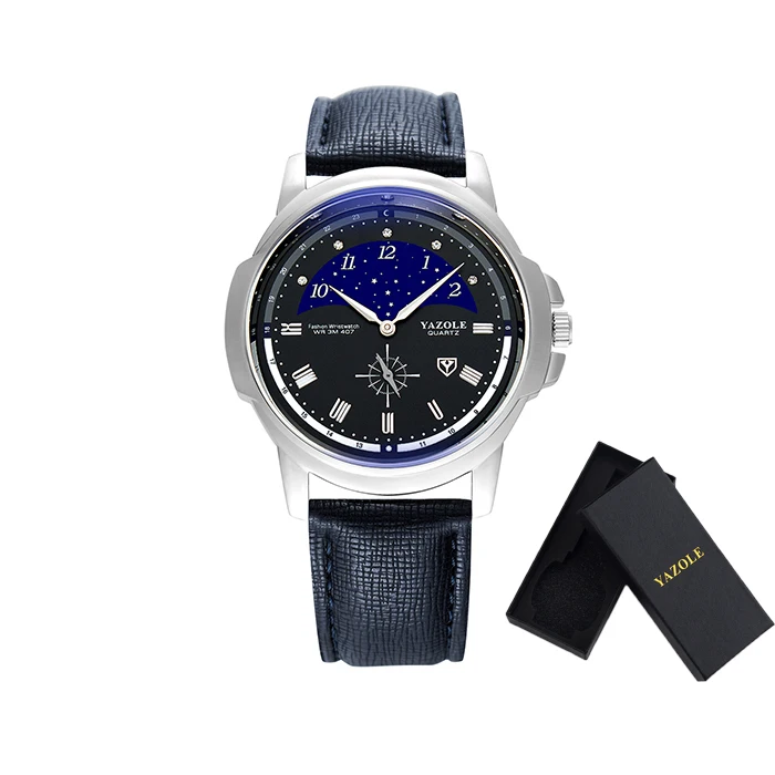 black blue YOZALE часы Мужские лучший бренд класса люкс 30 м Водонепроницаемые кожаные кварцевые часы для мужчин модные мужские часы с коробкой Relogio Masculino - Цвет: black blue
