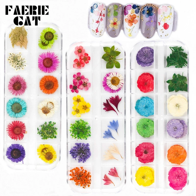 

1 Case Nail Art Dried Flowers Immortal Nail Decorations Gypsophila Lace Flower Leaves Hydrangea Daisy Daffodil DIY Manicure Set