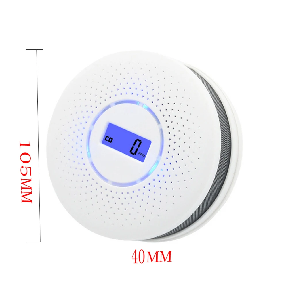 

2 in 1 LCD Display CO Detector Smoke Gas Alarm Flashing Light Sound Warning Electrochemical Sensor Home Security Alarm