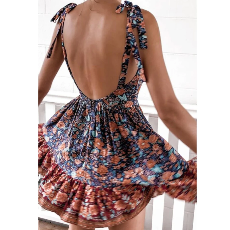 

Women Dresses 2020 Fashion Summer backless Women Sexy Slim Camisole Low Cut Sleeveless Dress Ladies Floral Print Open Back Dress