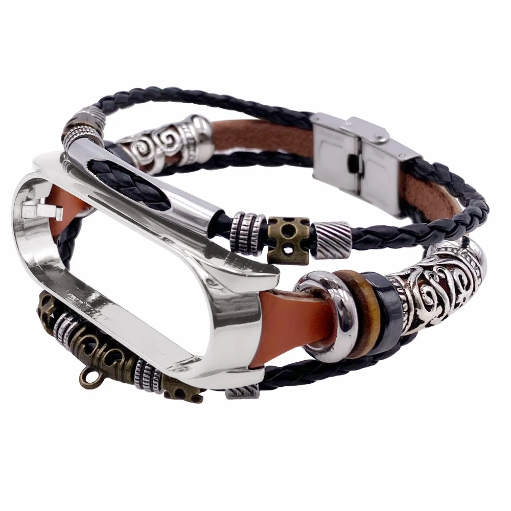 Fashion Retro Strap For Mi Band 5 6 3 4 Wristband watch Leather Straps Replacement Beading Bracelet ремешок на mi band |