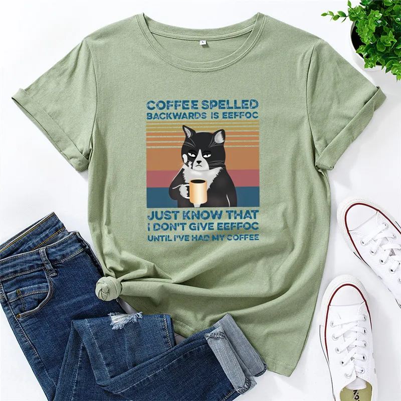

Plus Size S-5XL TShirts Cotton Fashion Coffee Cat Print TShirt Women O Neck Short Sleeve Tees Summer Women T Shirt Pink Tops