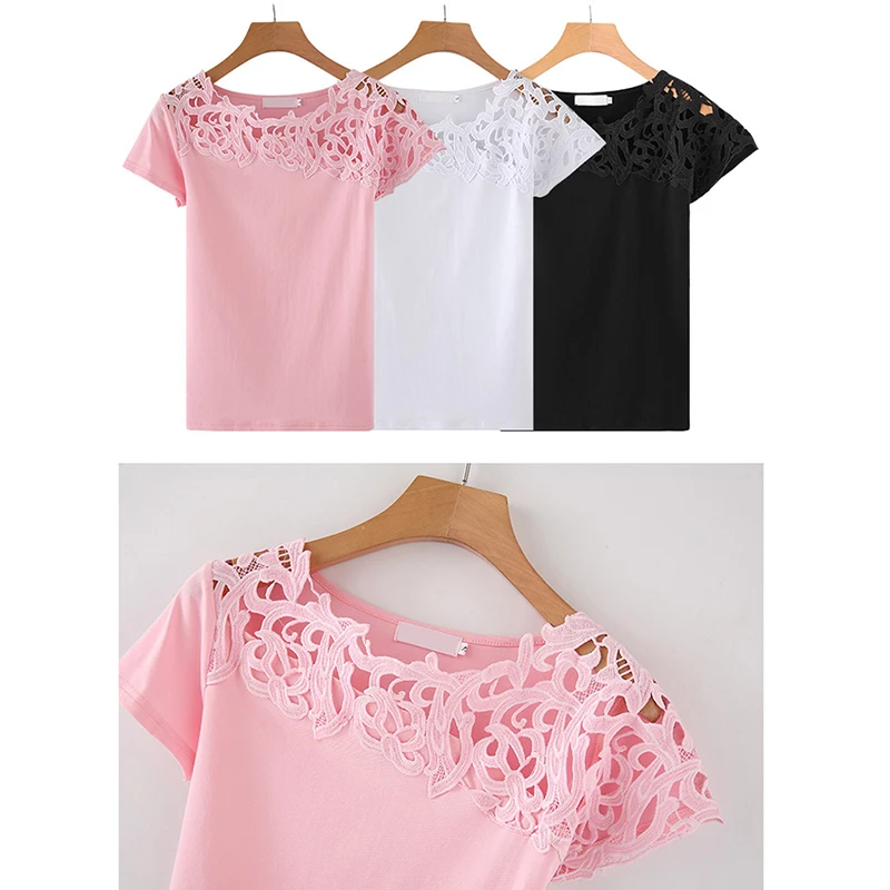 Футболка женская кружевная Базовая в стиле пэчворк повседневный офисный топ с