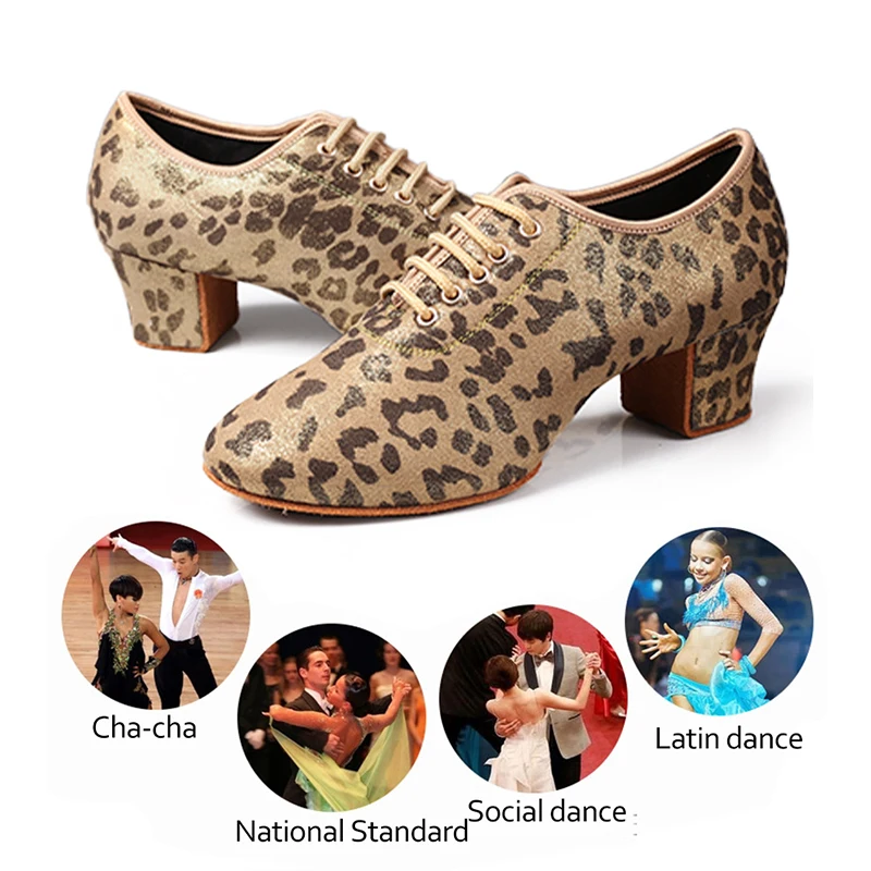 SWDZM Leopard Print Women Ballroom Dance Shoes Middle Heel Ladies Women Latin Dance Shoes Jazz Tango practice Dancing Shoes
