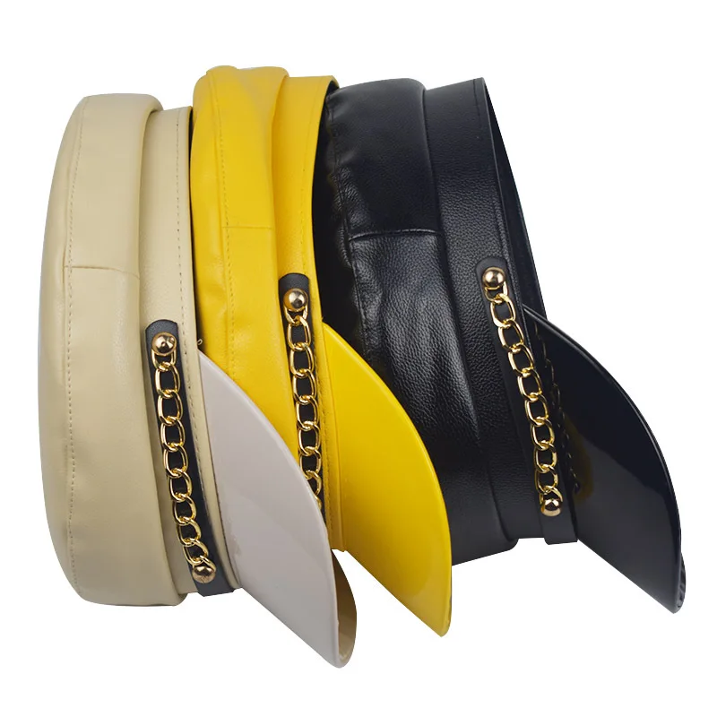 Берет из искусственной кожи в британском ретро-стиле однотонная блестящая