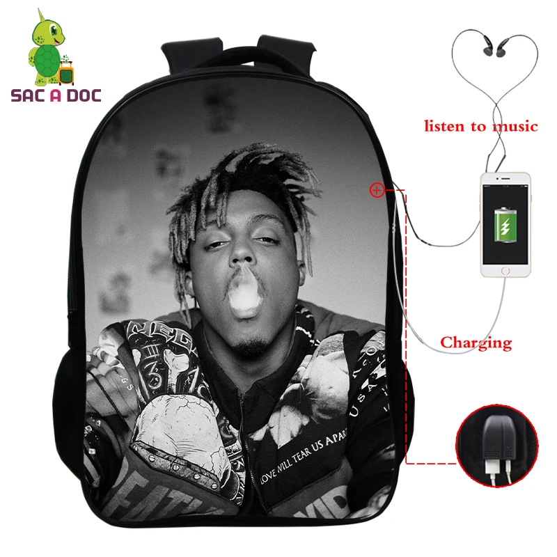 Рюкзак с принтом Juice Wrld для мальчиков и девочек школьный ранец 16 дюймов в стиле Kpop
