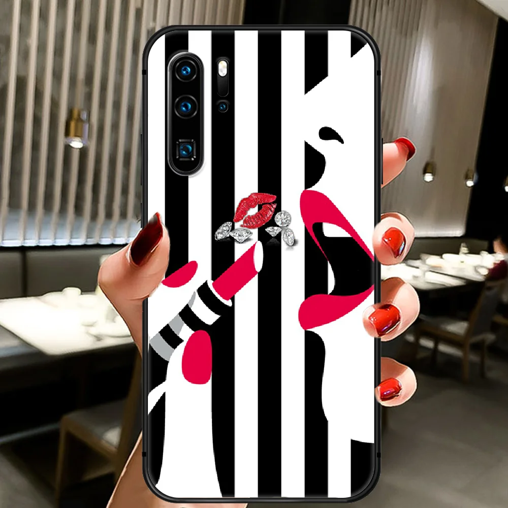 

Lady's Journey Hoesjes VOGUE Phone Case Cover Hull For Huawei P8 P9 P10 P20 P30 P40 Lite Pro Plus Smart Z 2019 black Waterproof