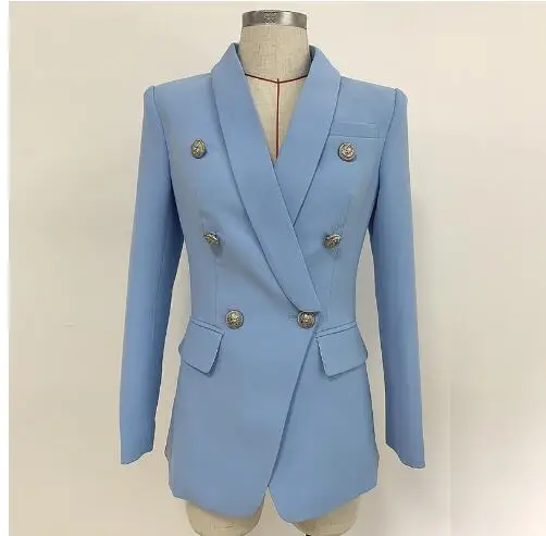 Новый Небесно-Голубой пиджак для женщин 2019 профессиональный костюм классический