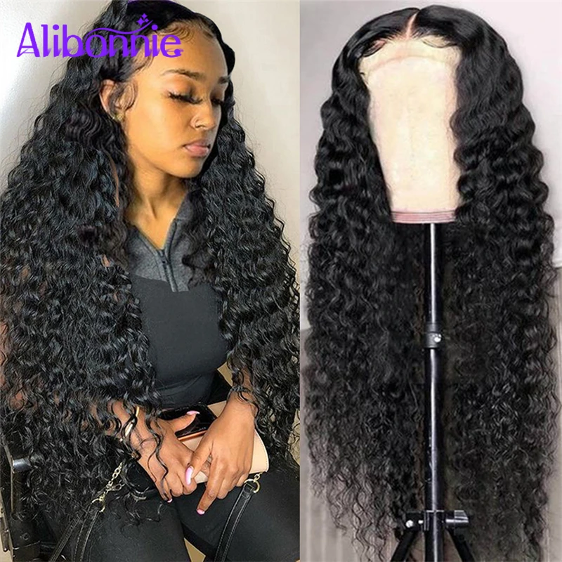 

Alibonnie 4×4 Deep Wave Closure Wig Brazilian Hair Wigs With Baby Hair Remy 5x5 Lace Front Human Hair Wigs for Black Women