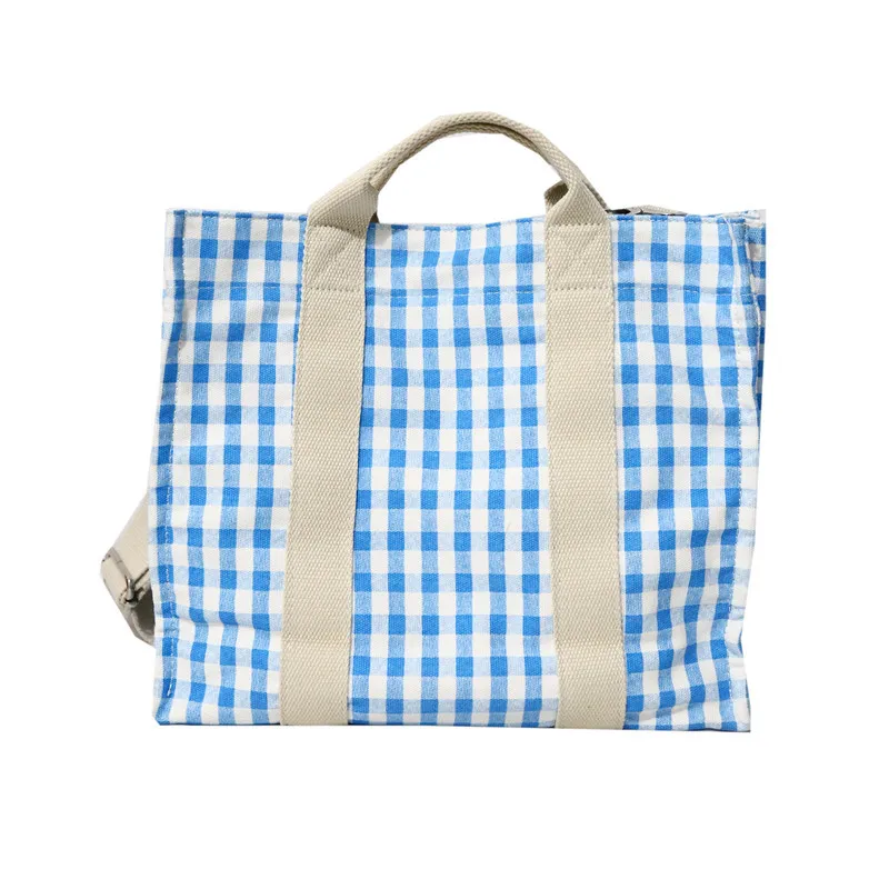 Ladies Fashion Art Casual Plaid Canvas Tote Handbag Large Capacity Shopping Travel One Shoulder Messenger Beach Bag For Women