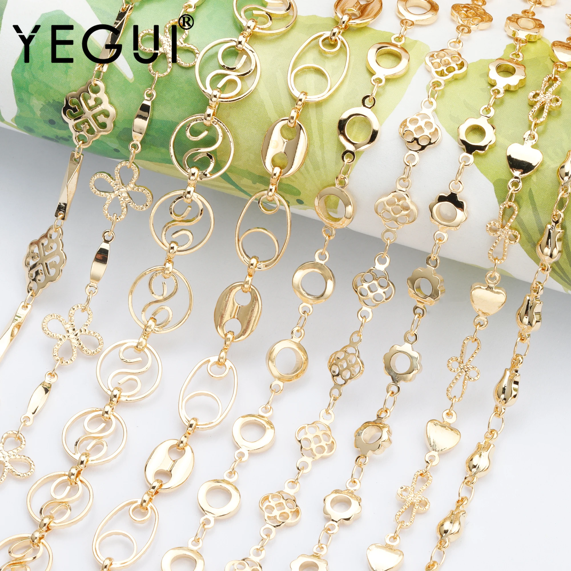 YEGUI C164,jewelry accessories,diy chain,18k gold plated,0.3microns,copper metal,diy bracelet necklace,jewelry making,1m/lot
