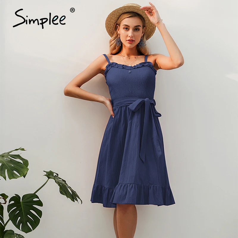 Женское хлопковое платье Simplee с рюшами привлекательное элегантное без рукавов