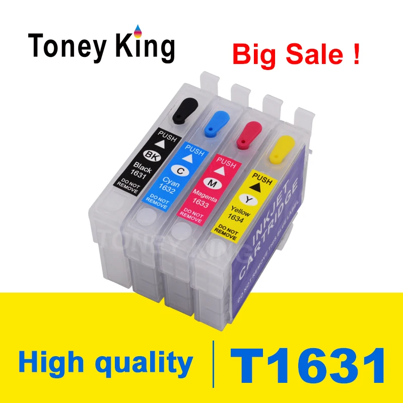 

Toney King Refill Ink Cartridge T1631 T1632 T1633 T1634 For Epson WorkForce WF-2010W 2510WF 2520NF 2530WF 2540WF 2630WF Printer