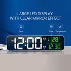 Цифровой светодиодный Будильник с отображением температуры и даты, настольные зеркальные часы, украшение для дома и стола, электронные часы #0