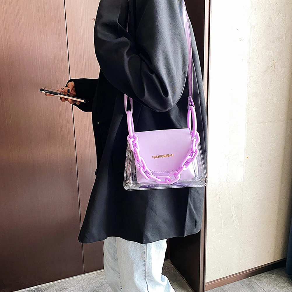 

Classic Crossbody Bags for Women Birthday Gifts Fashion Transparent PVC Crossbody Bag Women PU Acrylic Chain Shoulder Handbags