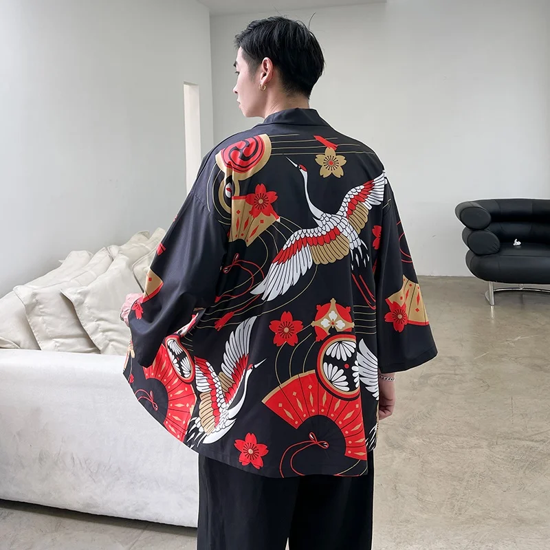 

Japanese Style Print Kimono Cardigan Men Harajuku Women Summer Yukata Female Streetwear Japanese Kimono Traditional Haori FF3215