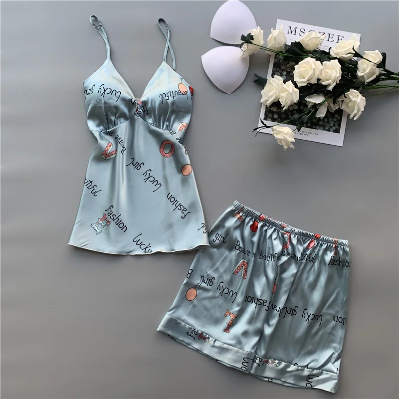 Пижама женская летняя шелковая с буквенным принтом | Женская одежда