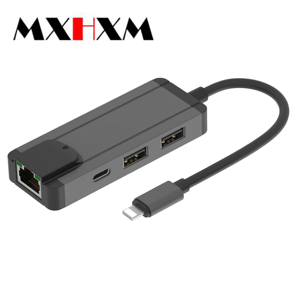 Для Lightning/RJ45+ USB3.0 2 порта HUB+ PD зарядка 100M Передача для Apple iphone ipad