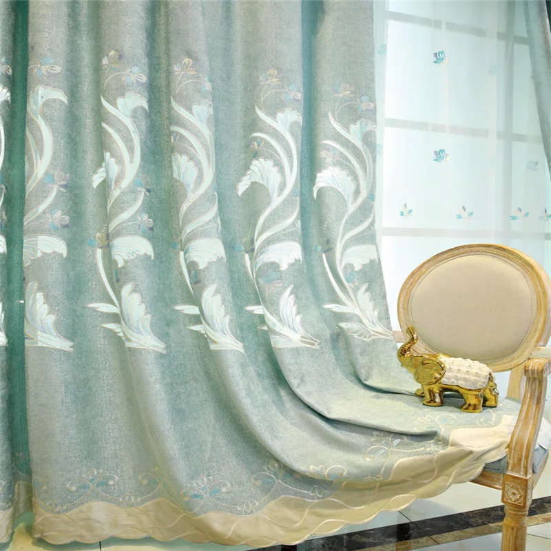 Curtain Cloth Синель Роскошная вышивка тюль занавеска для гостиной полузатемненные занавески s Тюль зеленый занавес s цветок вуаль X-WP425#40 - Цвет: Curtain Cloth