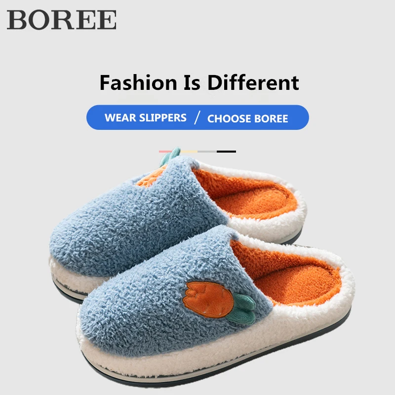 

Women Cotton Slippers Non-Slip House Soft Slippers Men Women Lovers Furry Slides Plus Velvet Warm Soft Bottom Female Slippers