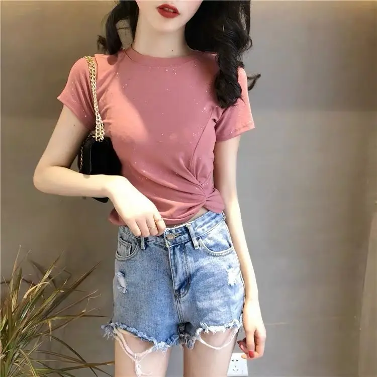 

2021 new summer short tight white short sleeve T-shirt women's cotton top fashion trend comfortable and breathable