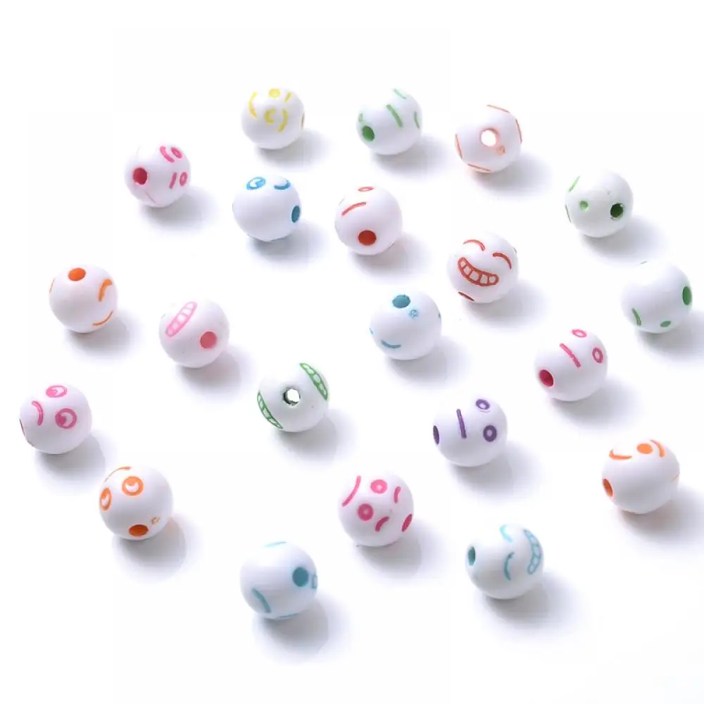 

100Pcs/Lot 8mm White Mixed Cartoon Pattern Acrylic Beads Round Ball Loose Beads For Jewelry Making Diy Bracelet Accessories