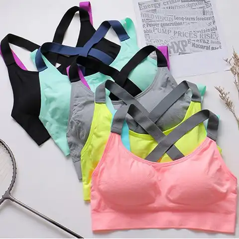 Colorful Cross Back Women Sports Bra Quick Dry Padded Shockproof Gym Fitness Running Sport Brassiere Tops Push Up Bras