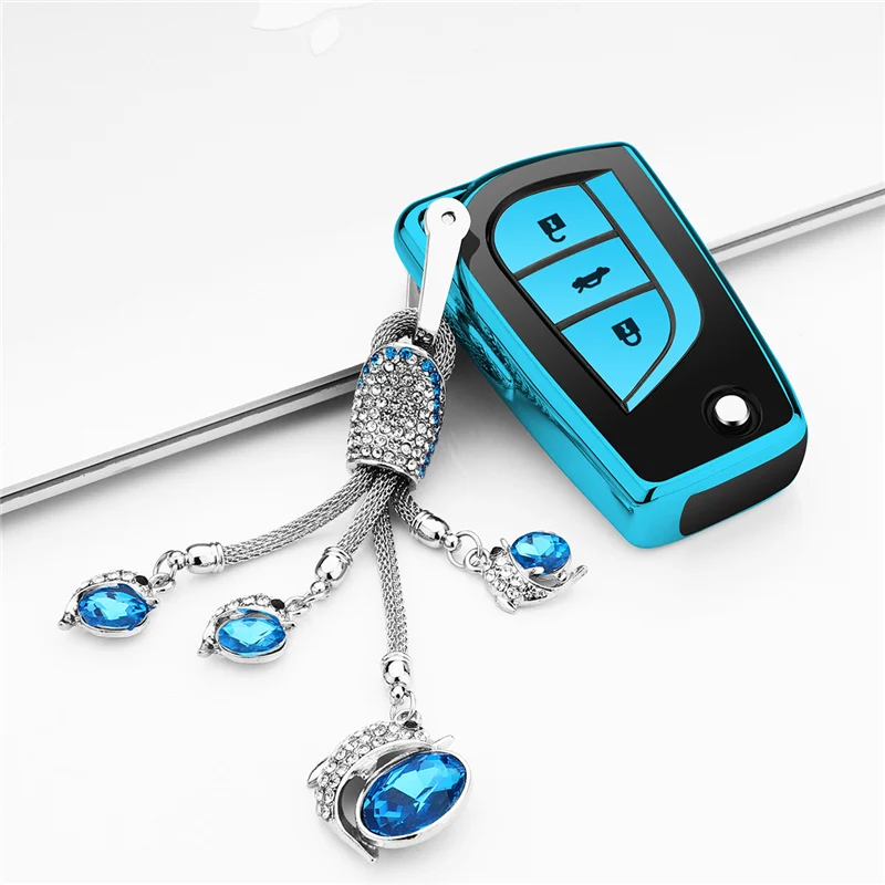 D-blue-keyring Мягкий ТПУ все включено автоматическая защита оболочки ключа чехол для Toyota camry rav4 Prius Camry Corolla автомобильные аксессуары - Название цвета: D-blue-keyring