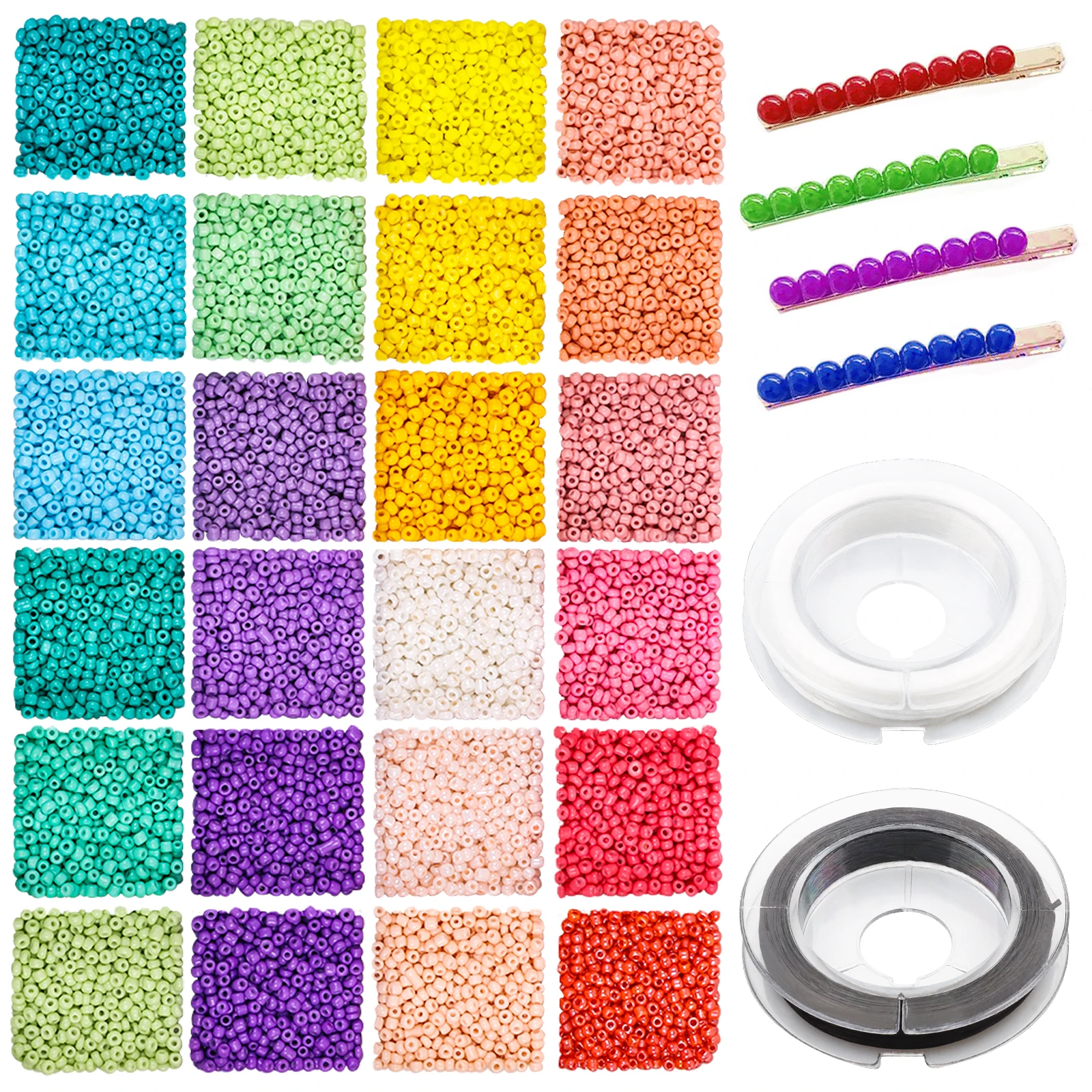 

Glass Seed Beads Small Craft Beads 2/3/4mm Seed Beads with Elastic Bracelet String Cord for DIY Bracelet Necklaces