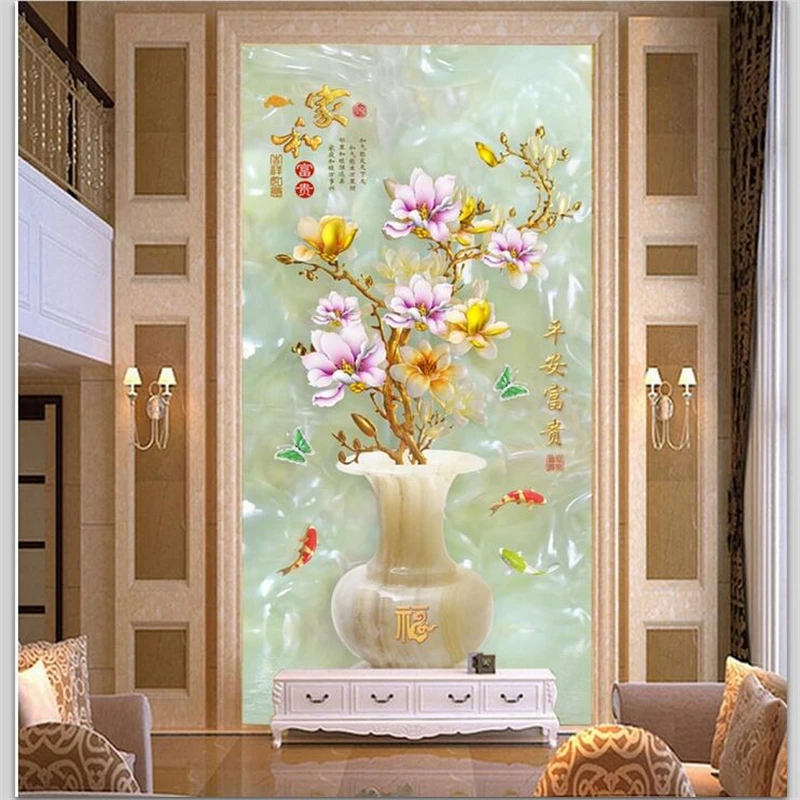 

Custom wallpaper 3d murals entrance safe and wealthy vase jade carved mystery TV background wall paper 3d papel de parede обои