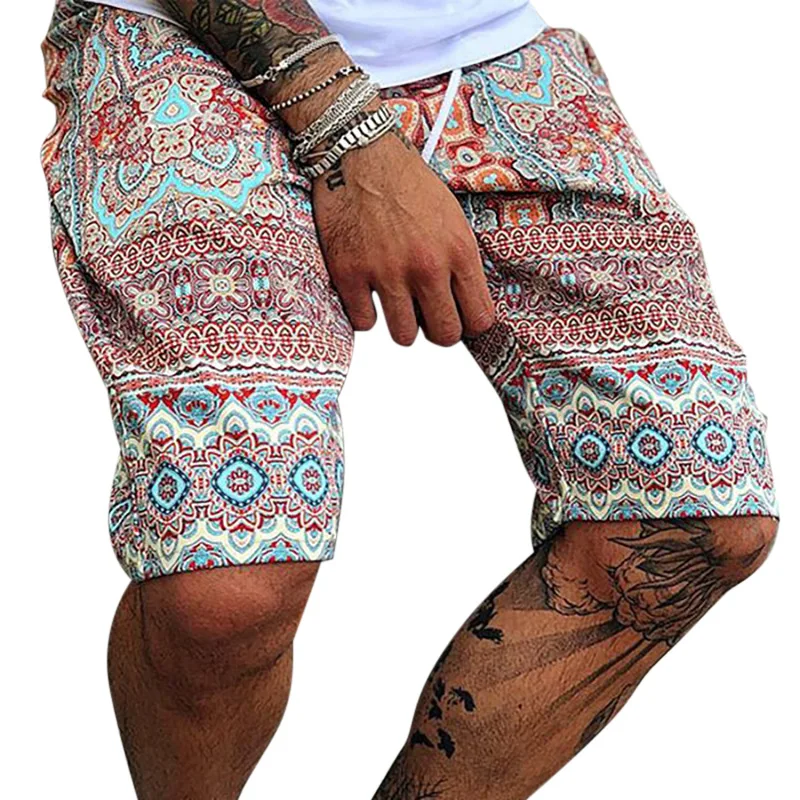 

Lugentolo Mens Shorts Summer Fashion Print Lace-up Plus Size Mens Short Pants Beach
