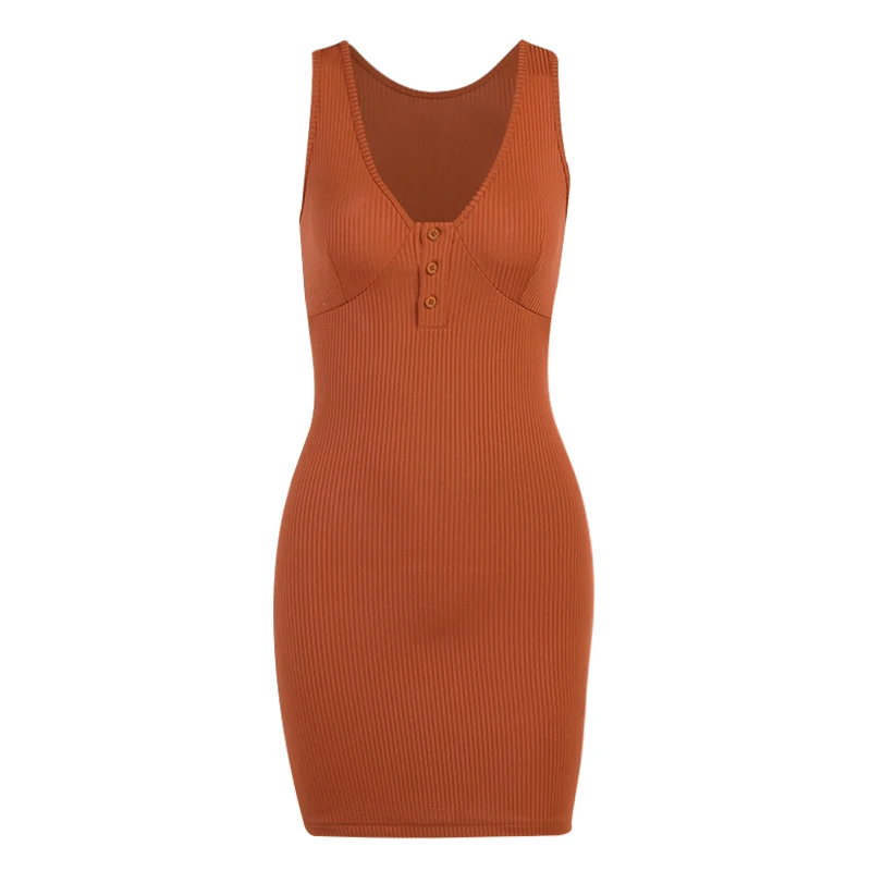 

Instunning Square Collar Buttons Sexy Tank Women Dresses 2021 Summer Sleeveless Skinny Casual Mini Dress Solid Elegant Clothing