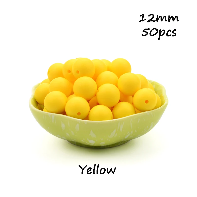 Yellow LOFCA, 12 мм, 50 шт./лот, бусины из пищевого силикона, Прорезыватель для зубов, круглые бусины, Детская жевательная для прорезывания зубов, Силиконовые Прорезыватели для самостоятельного изготовления - Цвет: Yellow