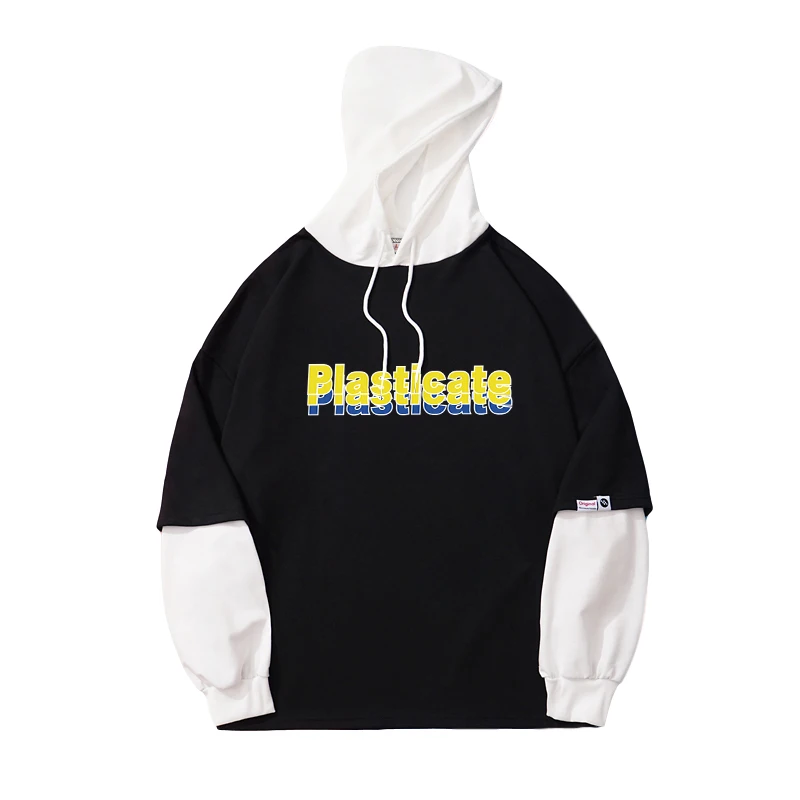 

Bangtan Boys Female Sweatshirt Casual Fake Two Pieces Plasticate Letter Print Tops Couples Korean Kpop Vogue y2k Hoodies Women
