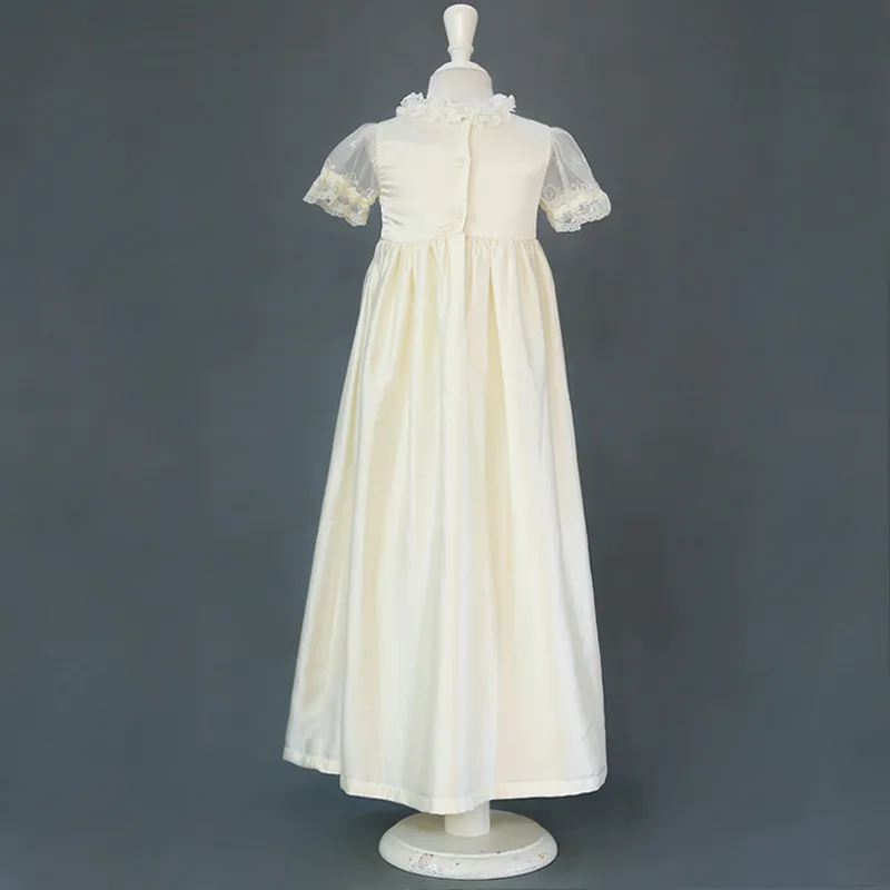 Атласная/кружевная Одежда для новорожденных платья крещения белая одежда