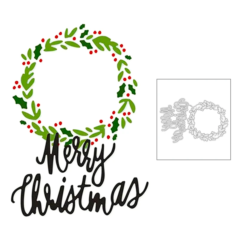 

2020 Новый Круглый венок тиснение и слова Счастливого Рождества металлические резные штампы для самостоятельного изготовления поздравительных открыток Скрапбукинг без штампов