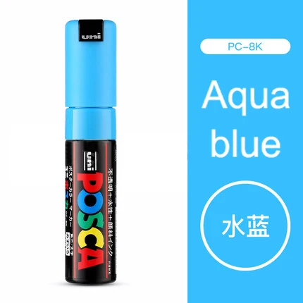 Water blue 1 шт Uni Posca Краска Маркер ручка PC-8K ручка-широкий Tip-8mm 15 цветов - Цвет: Water blue