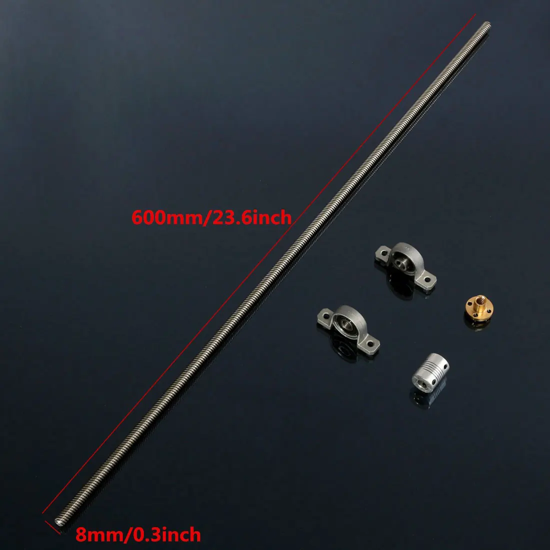 Новый комплект свинцовых винтов T8 600 мм из нержавеющей стали с установленным