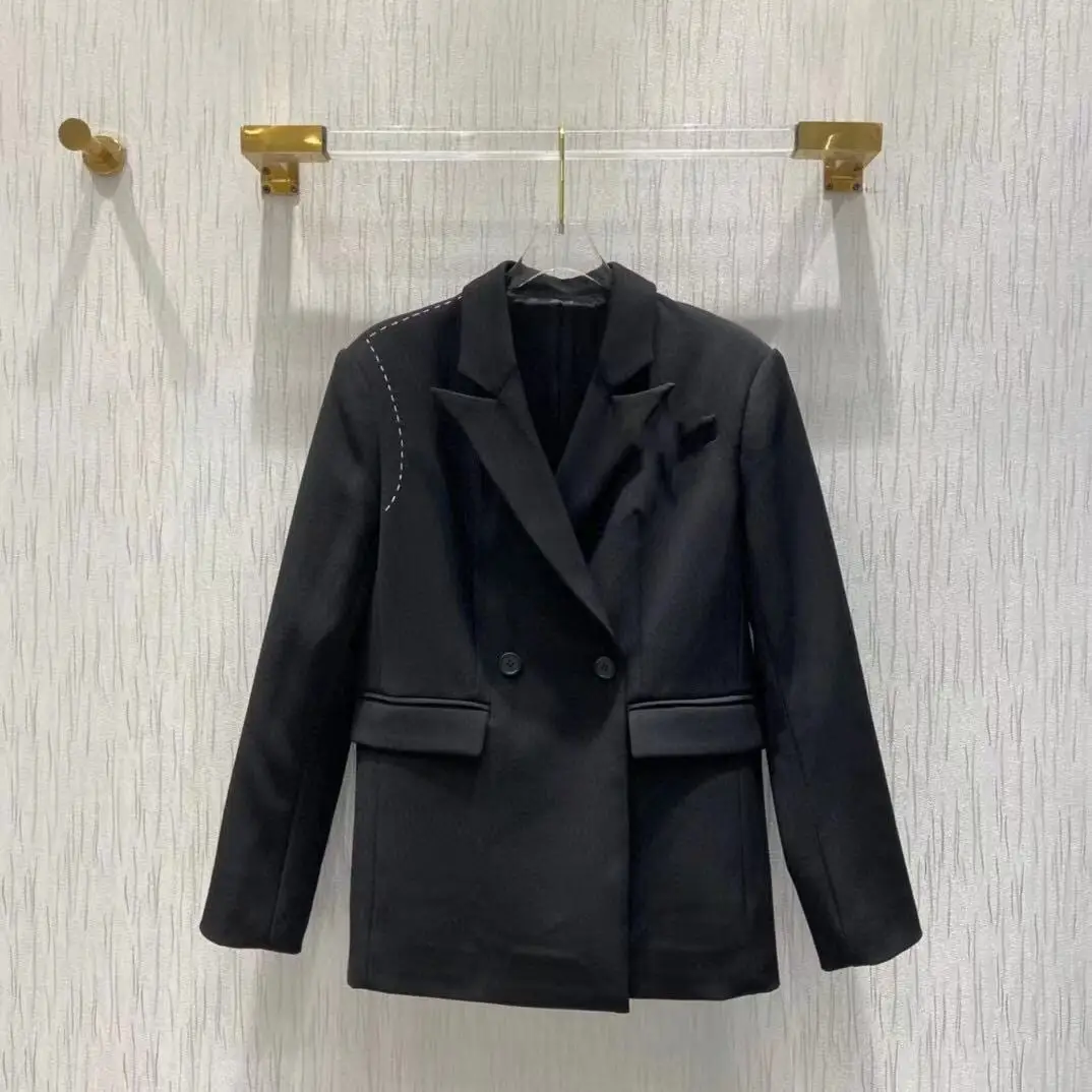 

New Fashion Runway 2021 Designer Jacket Women's Long Sleeve V-Neck Black Hot Sale Jacket Outer Coat