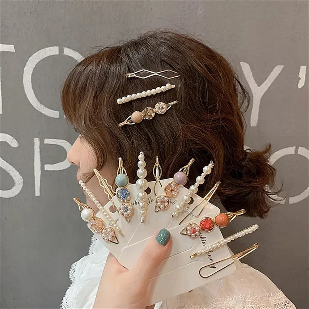 3PCS/Set Pearls Rhinestones Hair Clips for Women Exquisite Flower Diamond Barrettes Girls Sweet Hairpins Headwear
