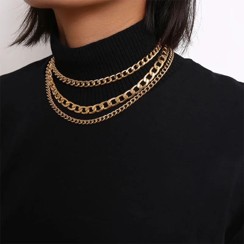 

WANGLUFEI Big Miami Gold Curb Link Chain Necklace For Women Layered Chunky Cuban Chain Necklace Thick Hip Hop Punk Jewelry Gifts