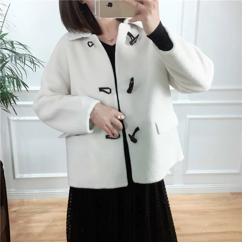 Настоящая женская осенне зимняя Корейская Милая овечья Меховая куртка