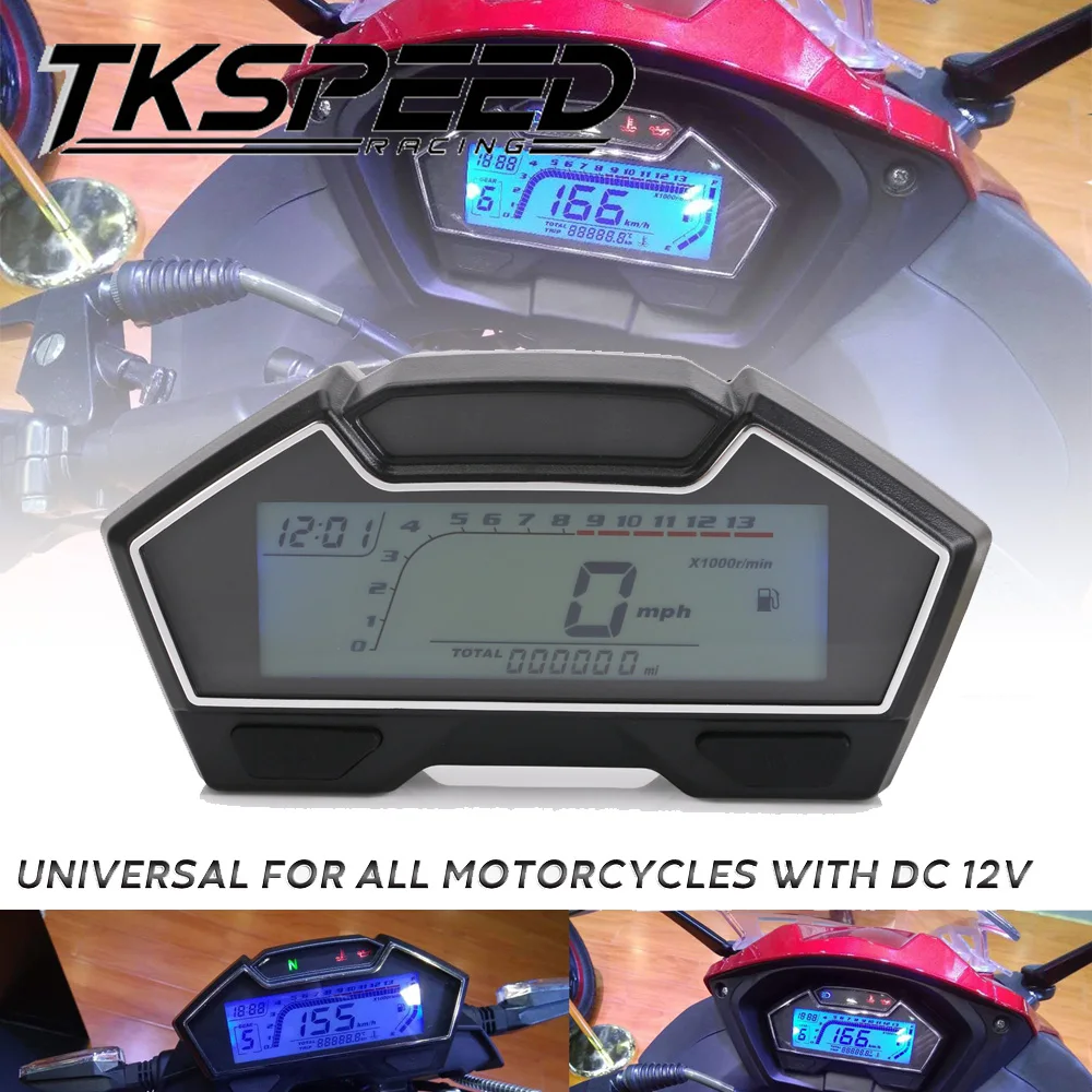 

For 2,4 cylinder LCD Motorcycle Racing Bike Speedometer Odometer RPM Speed Fuel Gauge 13000RPM DIY Speedometer