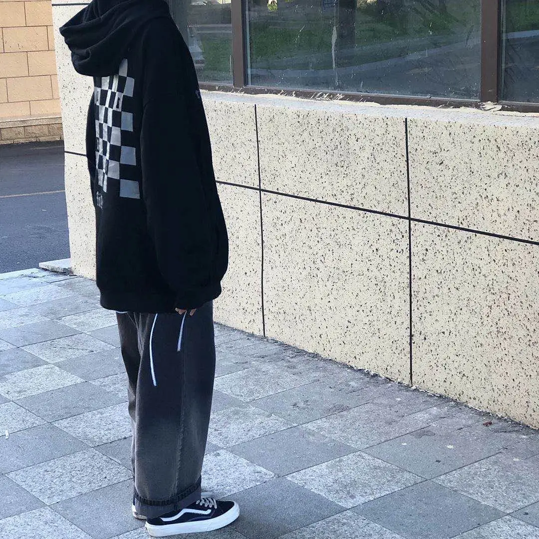 Толстовки женские шахматная доска клетчатый черный пуловер с капюшоном унисекс